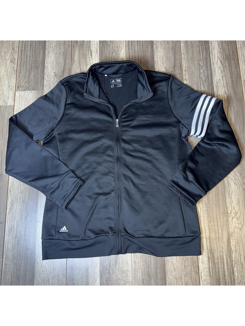 Adidas Men’s XL Black Full Zip Track Jacket Athletic Streetwear White Stripe